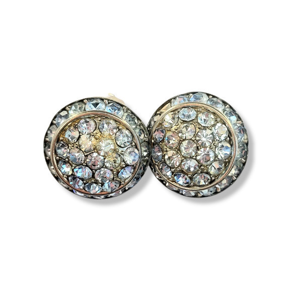 Vintage Rhinestone Statement Earrings Blue - Picture 1 of 8
